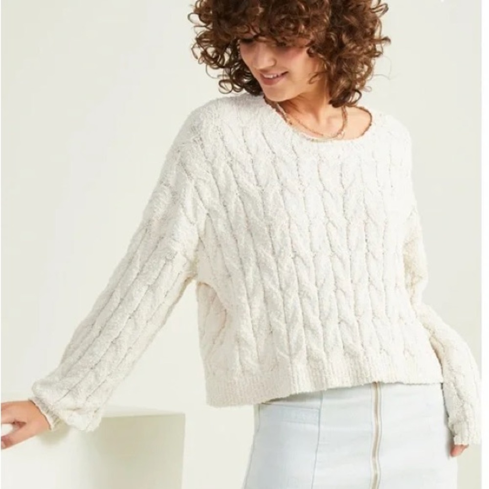 NWT Altar’d State Willow Cable Knit Textured Soft Cozy Natural Sweater